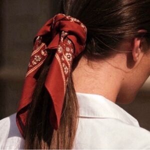 Sézane Burnt Orange Gaston Cotton Vintage Rose Bandana Scarf